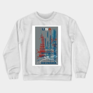 Vintage Travel Poster Air France USA Airline Crewneck Sweatshirt